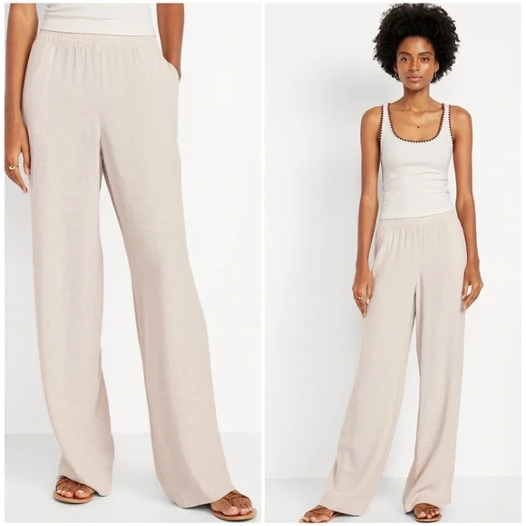 OLD NAVY NWT XL High-Waisted Linen-Blend Wide-Leg Pants in Flax Linen Natural - Picture 7 of 12